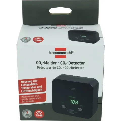 Brennenstuhl CO2 meter C2M L 4050 voor bewaking van de luchtkwaliteit (met CO2-kleurenscherm-display, alarmsignaal, batterijvoeding tot 12 uur, incl. voedingseenheid)