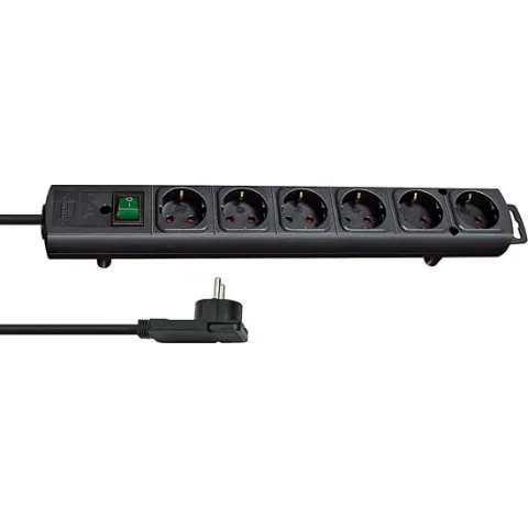 Brennenstuhl Comfort-Line Plus stekkerdoos met 6 ruime contacten / zwart - 2 meter
