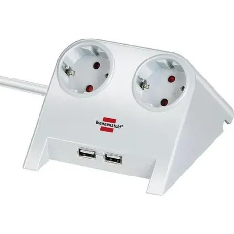 Brennenstuhl Desktop-Power stekkerdoos met 2 contacten en 2x USB / wit - 1,8 meter