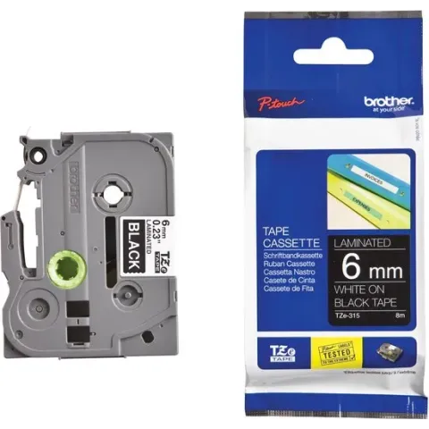 Brother TZe-315 Labeltape Tapekleur: Zwart Tekstkleur: Wit 6 mm 8 m