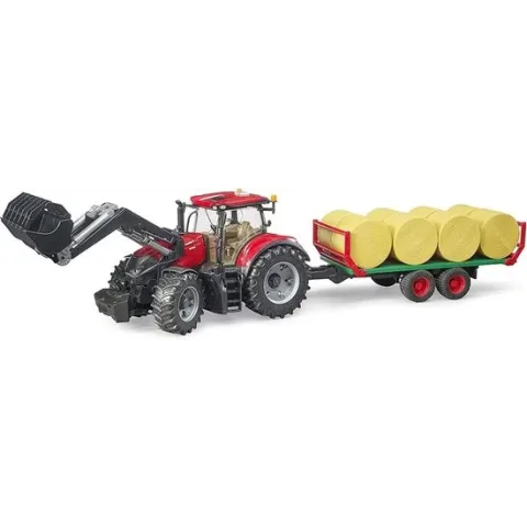 Bruder Case IH Optum 300CVX frontlader en aanhanger/8 balen - 3198