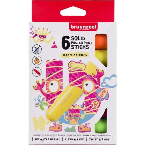 Bruynzeel Plakkaatverf sticks set Neon | 6 kleuren