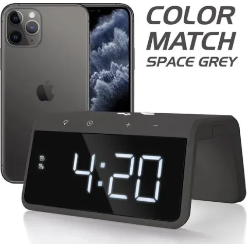 Caliber HCG019QI-SG - Wekker met draadloos laden - Space Grey / Graphite