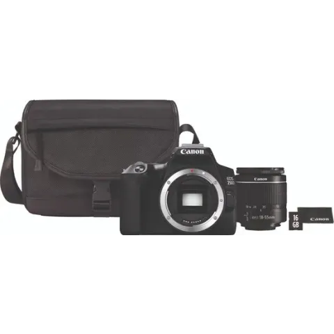 Canon EOS 250D + 18-55mm f/3.5-5.6 DC III + Cameratas + 16GB Geheugenkaart + Lensdoek - Zwart