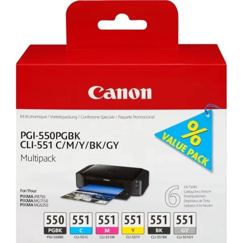 Canon PGI-550 / CLI-551 - Inktcartridge / Zwart / Geel / Magenta / Cyaan / Pigment Zwart / Grijs