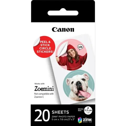 Canon ZINK Zelfklevende Cirkel Stickers - Pak van 20 sheets