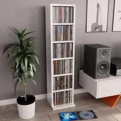 Cd-kast 21x16x88 cm spaanplaat hoogglans wit