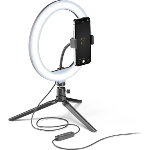 Cellularline Selfie Ring, vlogging tafelstatief tripod, LED-lamp, multicolor