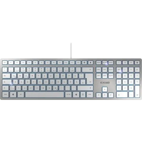 CHERRY KC 6000 Slim toetsenbord USB Amerikaans Engels Zilver, Wit