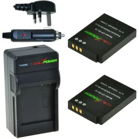 ChiliPower 2 x EN-EL12 accu's voor Nikon - Charger Kit + car-charger - UK versie