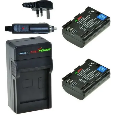 ChiliPower 2 x LP-E6N accu's voor Canon - Charger Kit + car-charger - UK versie