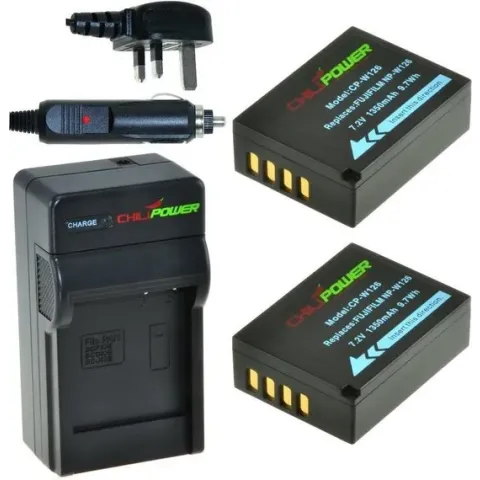 ChiliPower 2 x NP-W126 accu's voor Fujifilm - Charger Kit + car-charger - UK versie