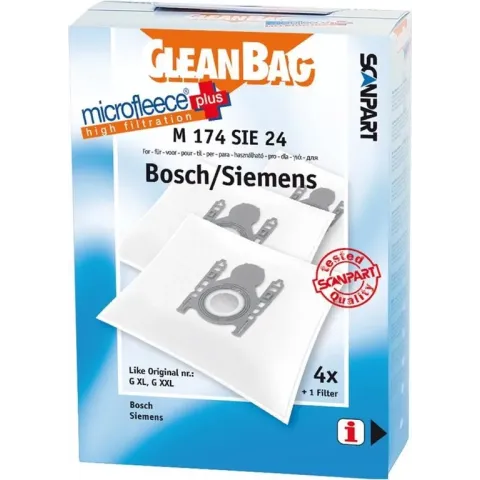 CleanBag M174SIE24  - Stofzuigerzakken - MicroFleece+  Geschikt voor Bosch/Siemens GXL/GXXL/GALL - 4 stuks