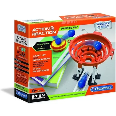 Clementoni - Actie & Reactie - Trampoline + trechter - Constructiespeelgoed STEM Knikkerbaan