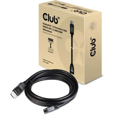 Club 3D DisplayPort 1.4 verlengkabel, 8K 60 Hz DSC 1.2 HBR3 HDR Bidirectionaal 3 meter
