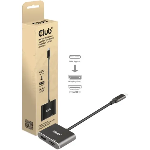 Club 3D MST hub USB3.2 Gen2 Type-C(DP Alt-Mode) to DisplayPort + HDMI 4K60Hz M/F