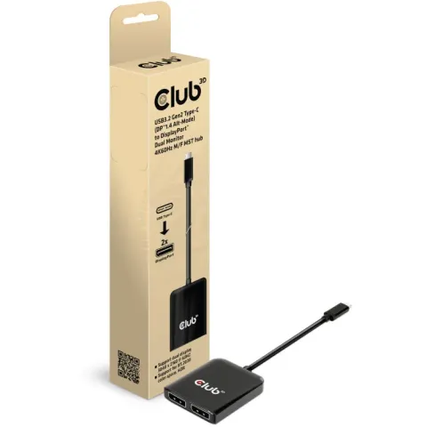 Club 3D USB 3.2 Gen2 type-C (DP Alt-Mode) naar DisplayPort Dual Monitor 4K60Hz M/F MST Hub