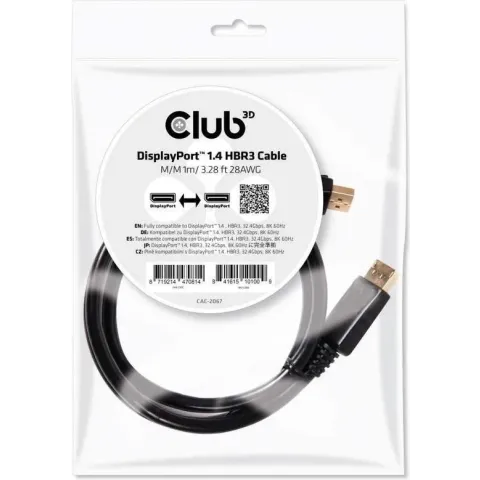 CLUB3D DisplayPort 1.4 HBR3 Cable 1meter Male/Male 8K60Hz