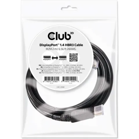CLUB3D DisplayPort 1.4 HBR3 Cable 2meter M/M 8K60Hz