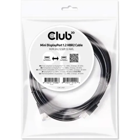 CLUB3D Mini DisplayPort 1.2 HBR2 Cable M/M 2meter 4K60Hz