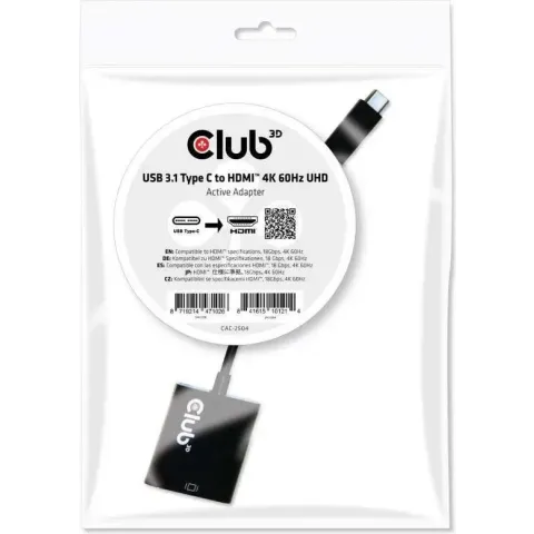 CLUB3D USB 3.1 Type C to HDMI 2.0 UHD 4K 60Hz Active Adapter