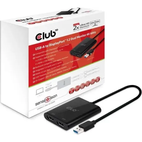 CLUB3D USB A to DisplayPort™ 1.2 Dual Monitor 4K 60Hz