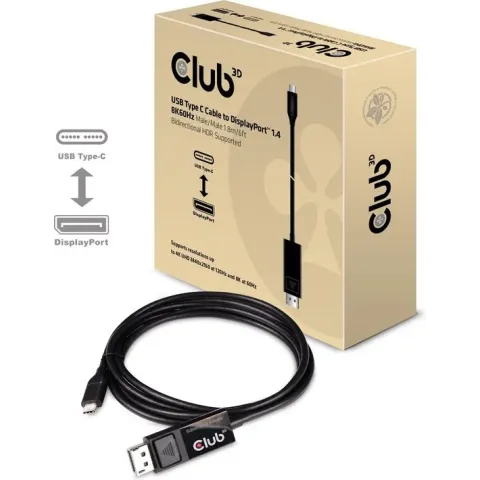 club3D USB Aansluitkabel 1.80 m CAC-1557 Vlambestendig Zwart [1x USB 3.2 Gen 2 stekker C (USB 3.1) - 1x DisplayPort stekker]