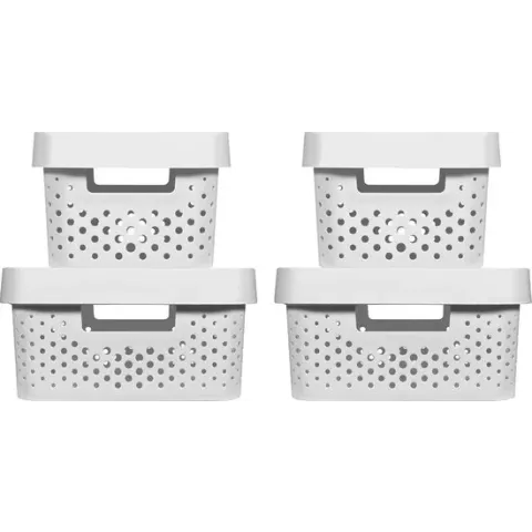 Curver Infinity Dots Recycled Box + Deksels - 2x 11L + 2x 17L - Wit