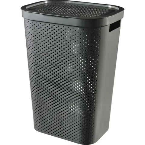 Curver Infinity Dots Wasmand met deksel - 60L - Antraciet - Recycled Kunststof