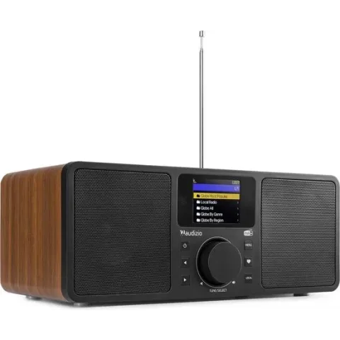 DAB Radio met Bluetooth en Internetradio - Audizio Rome - Wekkerradio - Wifi - AUX - 2 Speakers - Hout