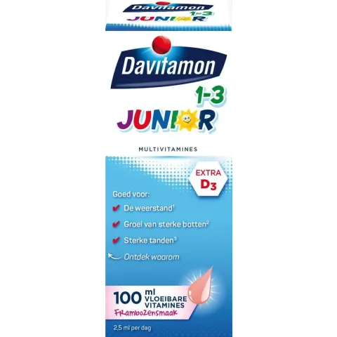 Davitamon Junior 1+ vloeibare vitamines - framboos - 100 ml