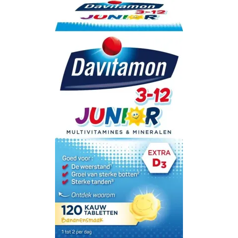 Davitamon Junior 3+ kauwvitamines - banaan - multivitamine - 120 tabletten