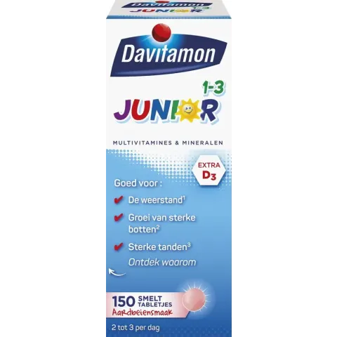 Davitamon Junior vitaminen 1-3 jaar - 150 smelttabletjes - Aardbeiensmaak