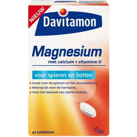 Davitamon Magnesium Tabletten – magnesium met Calcium en Vitamine D - Voor spieren en botten - Voedingssupplement - 42 magnesium tabletten