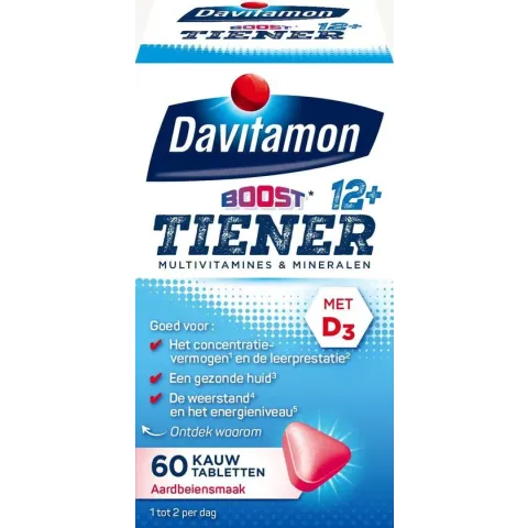 Davitamon Multi Boost 12+ Kauwvitamines - multivitamine - aardbei - 60 tabletten