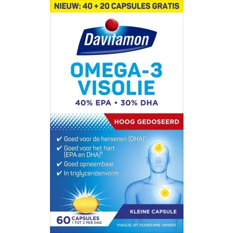Davitamon Omega 3 Visolie - Hooggedoseerde omega 3 visolie  -  Voedingssupplement - 60 visolie capsules