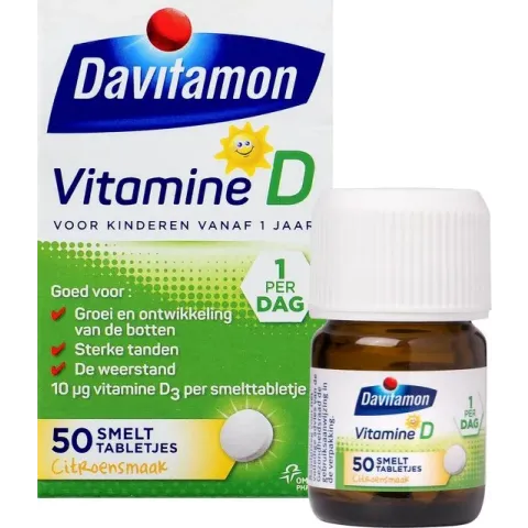Davitamon Vitamine D Kinderen - Groei en Ontwikkeling - Voedingssupplement - Smelttablet 50 stuks