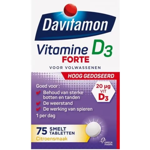 Davitamon Vitamine D3 - Vitamine D Supplement - Forte Smelttablet 75 stuks - Voedingssupplement