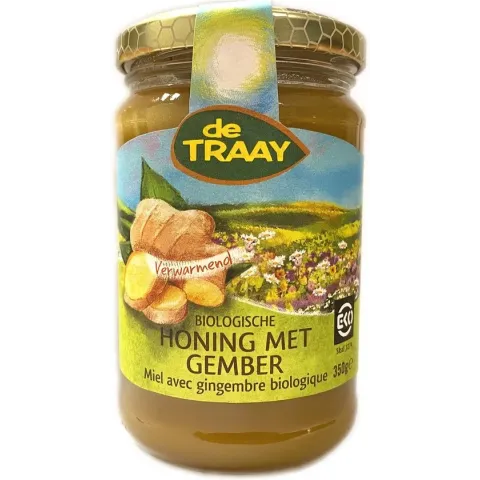 De Traay - Biologische Honing met Gember - 350g - Honing vloeibaar crème in Honingpot