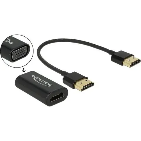 DeLOCK 0.15m, HDMI/VGA 0,15 m VGA (D-Sub) Zwart