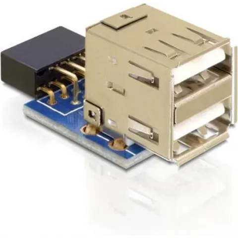 DeLOCK 1 x 9-pin 2.54 mm/2 x USB 2.0-A Zwart, Blauw, Zilver