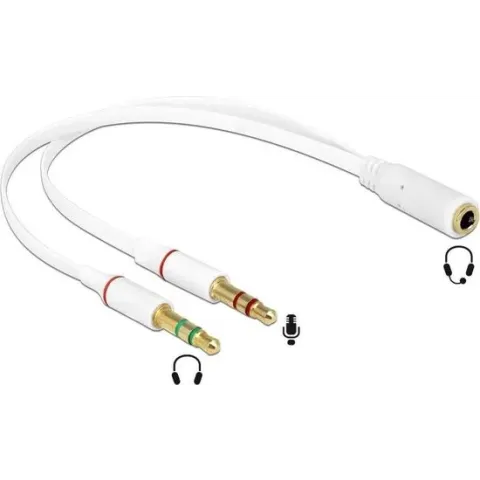 DeLOCK 2x 3,5mm > 3,5mm 4-polig headset adapter (CTIA/AHJ) / verguld - wit - 0,20 meter