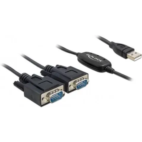 DeLOCK 2x RS232/USB 2.0 DB9 Zwart