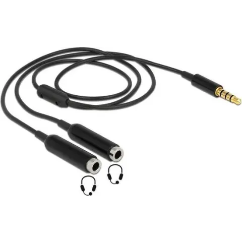 DeLOCK 3,5mm Jack 4-polig audio splitter - slim kabel / zwart - 0,25 meter