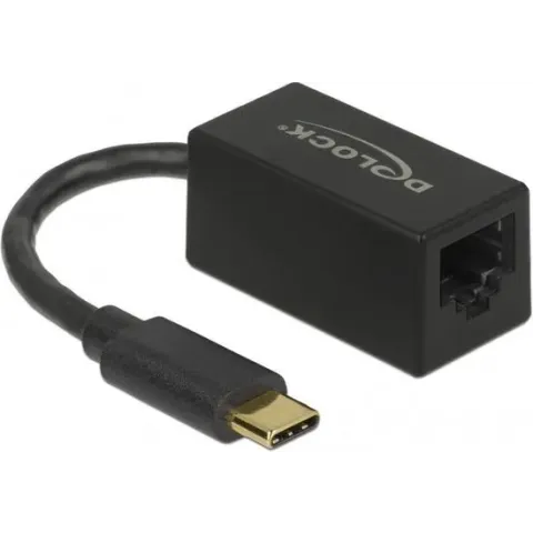 DeLOCK 65904 kabeladapter/verloopstukje SuperSpeed USB (USB 3.1 Gen 1) USB Type-C Gigabit LAN RJ45 jack Zwart