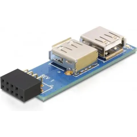 DeLOCK 9-pin 2.54 mm/2 x USB 2.0 1 x 9-pin 2.54 mm 2 x USB 2.0-A Zwart, Blauw, Zilver