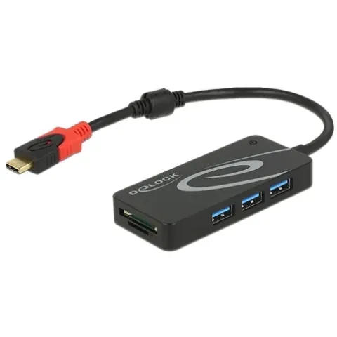 DeLOCK Externe USB 3.1 Gen 1 Hub USB Type-C > 3x USB Type-A + 2 Slot SD kaartlezer