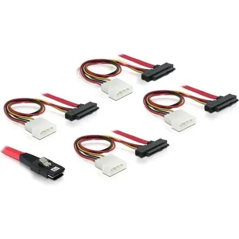 DeLOCK Mini-SAS SFF-8087 > 4x SAS SFF-8482 + 4x Molex - 1 meter
