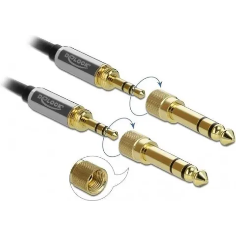 DeLOCK Premium 3,5mm Jack stereo audio kabel met schroefbare 6,35mm Jack adapters / zwart - 0,50 meter