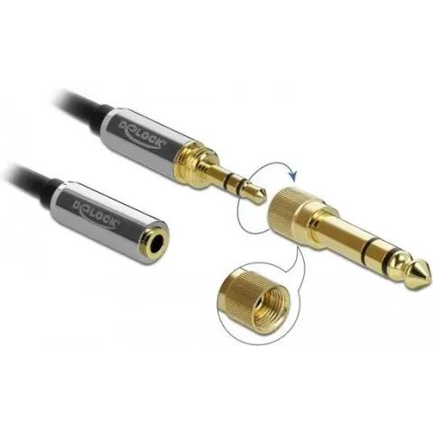 DeLOCK Premium 3,5mm Jack stereo audio verlengkabel met schroefbare 6,35mm Jack adapter / zwart - 1 meter